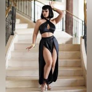 Black Midi Set with Cut Out and Slit for Resort Wear